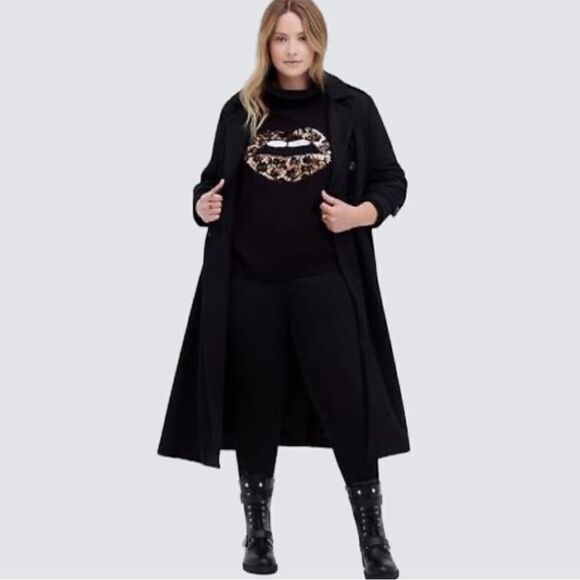 Torrid Drop Shoulder Turtle Neck Sweater Leopard Lips Black, Size 3/4 - Picture 11 of 12